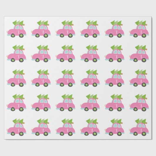 Pink und Green Car Weihnachtswrapping Paper Geschenkpapier (Flach)