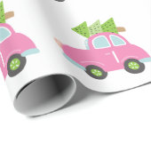 Pink und Green Car Weihnachtswrapping Paper Geschenkpapier (Rolleneckpunkt)