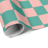 Pink und Green Checkerboard Wrapping Paper Geschenkpapier (Rolleneckpunkt)