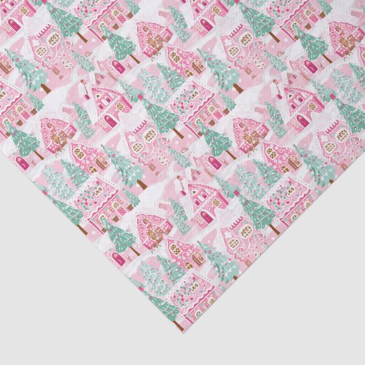 Pink und Green Christmas Gingerbrot Village Seidenpapier (Ausschnitt)