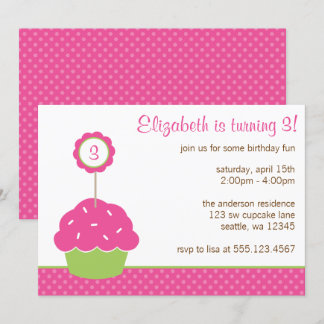 Pink und Green Cupcake Polka Dot Geburtstagspartei Einladung