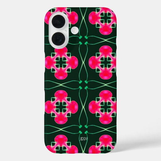 Pink und Green Floral iPhone Case mit Name (Rückseite)