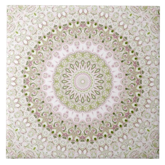 Pink und Green Floral Mandala Design Fliese (Vorderseite)