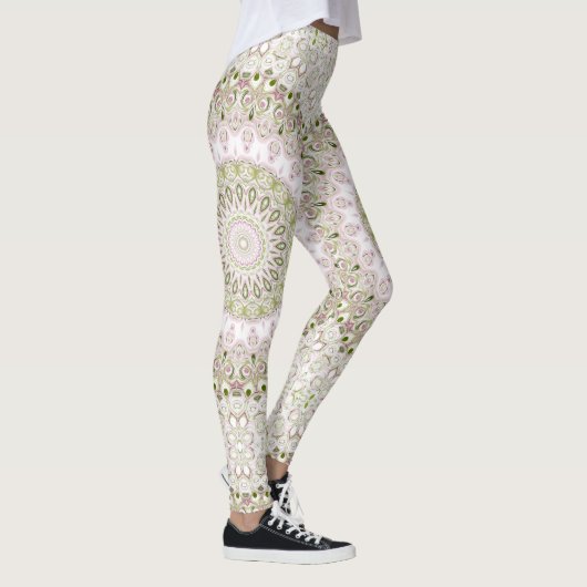 Pink und Green Floral Mandala Design Leggings (Rechts)