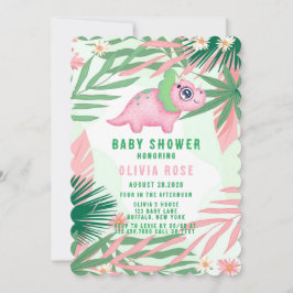 Pink und Green Girly Dinosaur Baby Dusche Einladung