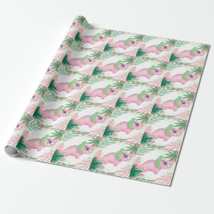 Pink und Green Girly Dinosaur Baby Dusche Geschenkpapier