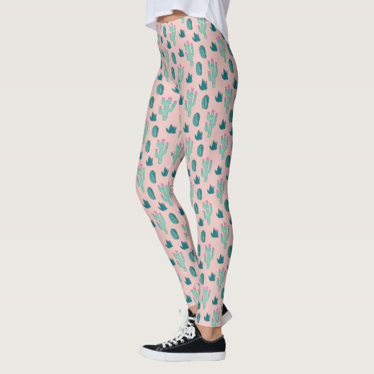 Pink und Green Hübsch Cactus Pattern Leggings (Links)