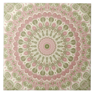 Pink und Green Mandala Muster Fliese