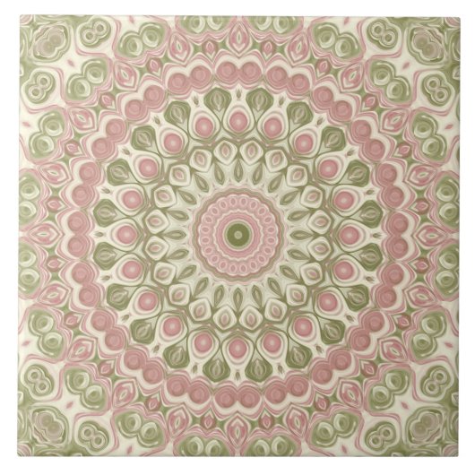 Pink und Green Mandala Muster Fliese (Vorderseite)