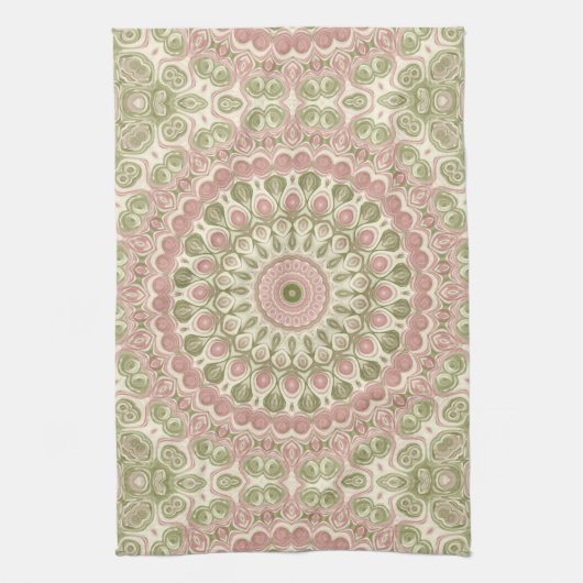Pink und Green Mandala Muster Geschirrtuch (Vertikal)