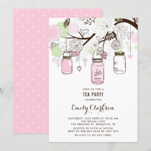 Pink und Green Mason Jars Blumensteg Party Einladung