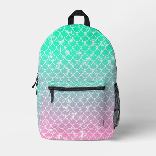 Pink und Green Mermaid Muster Bedruckter Rucksack (Vorderseite)
