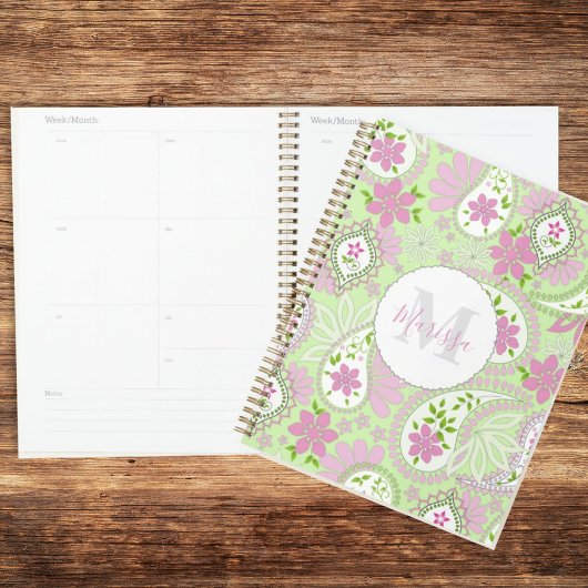 Pink und Green Mit Monogramm Paisley Custom Planer