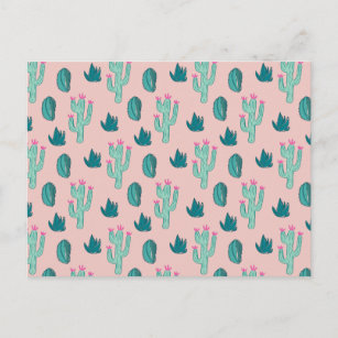 Pink und Green Niedlich Cactus Pattern Postkarte