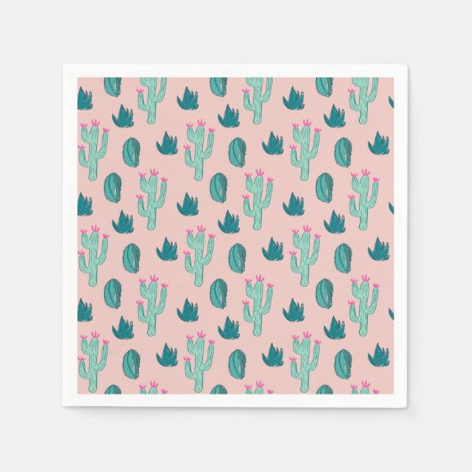 Pink und Green Niedlich Cactus Pattern Serviette (Vorderseite)