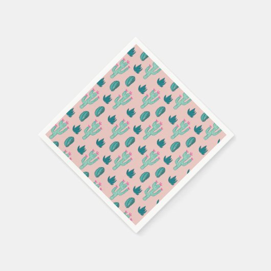 Pink und Green Niedlich Cactus Pattern Serviette (Ecke)
