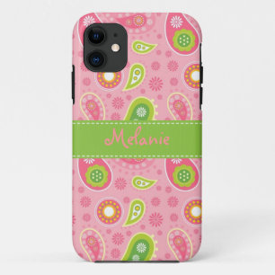 Pink und Green Paisley iPhone Monogram Custom Case-Mate iPhone Hülle