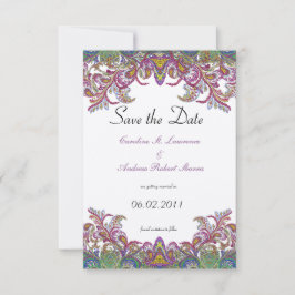 Pink und Green Paisley Peacock Wedding Save The Date