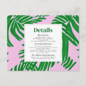 Pink und Green Palm Tree Moderne Beach Hochzeit Begleitkarte (Vorderseite)