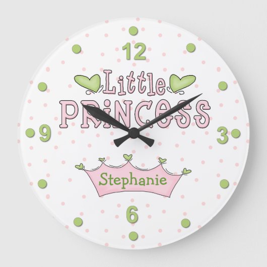 Pink und Green Princess Wall Clock Große Wanduhr (Vorderseite)