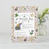 Pink und Green St Patricks Day Pot of Gold Lunch Einladung (Stehend Vorderseite)