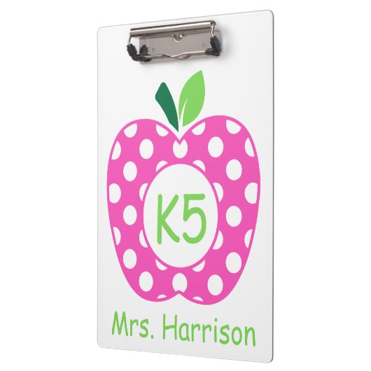 Pink und Green Teacher's Apfel Personalisiert Klemmbrett (Links)