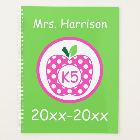 Pink und Green Teacher's Apfel Personalisiert Planer (Vorderseite)