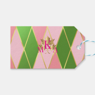 Pink und Grün individuell einstellbare Raute Geschenkanhänger