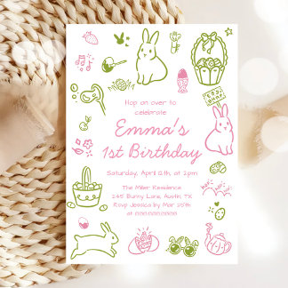 Pink und Grüne Ostern 1. Geburtstag Einladung