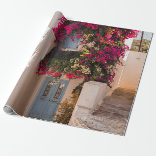 PINK UND GRÜNE PFLANZE AUF DER WEISSEN KONKRETEN W GESCHENKPAPIER