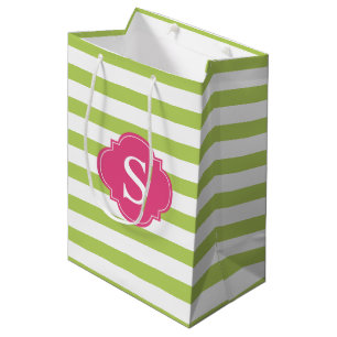 Pink und grüne Streifen Muster und Monogramm Mittlere Geschenktüte