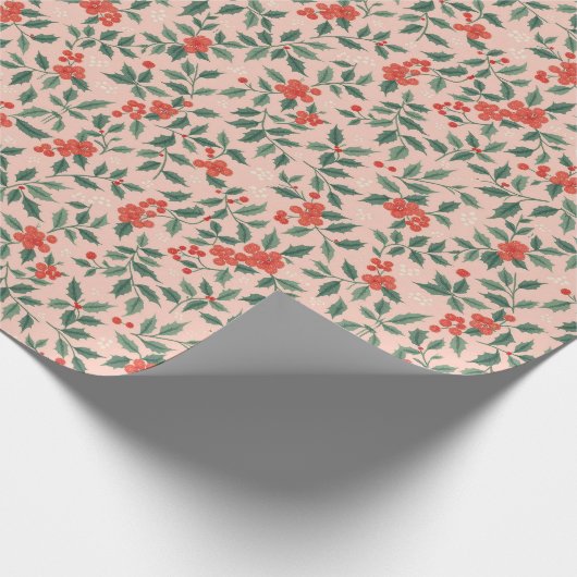 Pink und Holly Weihnachtswrapping Paper Geschenkpapier (Ecke)