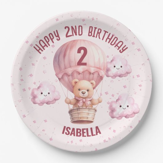 Pink und Hübsch Teddy Bear Baby Girl Pappteller (Vorderseite)