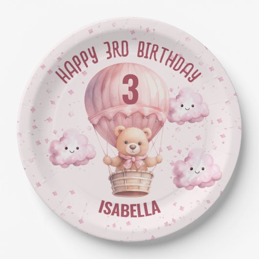 Pink und Hübsch Teddy Bear Baby Girl Pappteller (Vorderseite)