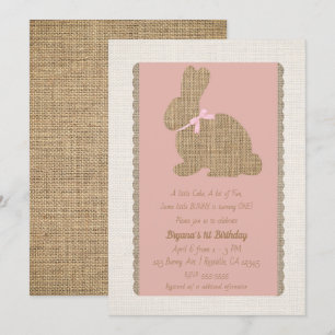 Pink und Jute rustiges Osterhase 1. Geburtstag Einladung