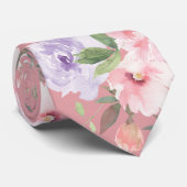 Pink und Lavendel Lila Rose Floral Neck Tie Krawatte (Gerollt)