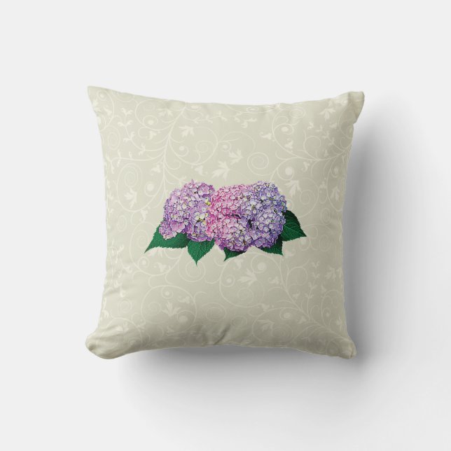 Pink und Lavender Hydrangea Kissen (Vorderseite)