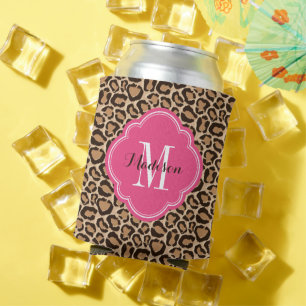 Pink und Leopard Print Custom Monogram Dosenkühler