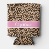 Pink und Leopard Print Custom Monogram Dosenkühler (Vorderseite)