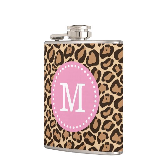 Pink und Leopard Print Custom Monogram Flachmann (Links)