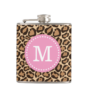Pink und Leopard Print Custom Monogram Flachmann