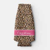 Pink und Leopard Print Custom Monogram Flaschenkühler (Vorderseite)