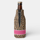 Pink und Leopard Print Custom Monogram Flaschenkühler (Flasche Rückseite)