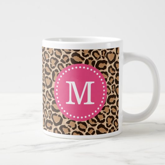 Pink und Leopard Print Custom Monogram Jumbo-Tasse (Rechts)