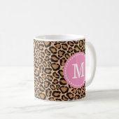 Pink und Leopard Print Custom Monogram Kaffeetasse (VorderseiteRechts)