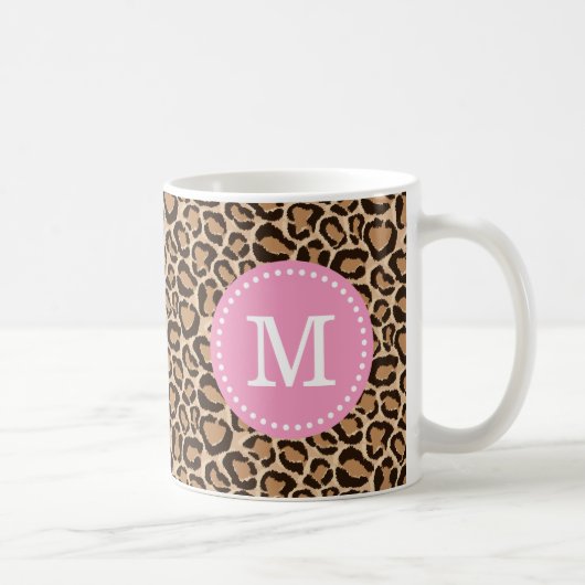 Pink und Leopard Print Custom Monogram Kaffeetasse (Rechts)