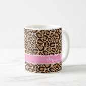 Pink und Leopard Print Custom Monogram Kaffeetasse (VorderseiteRechts)