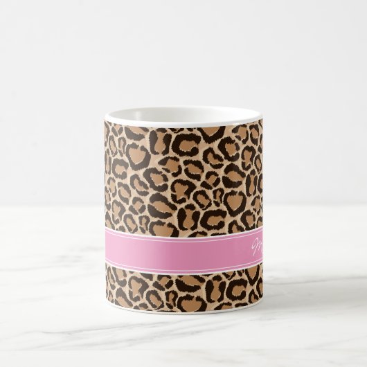 Pink und Leopard Print Custom Monogram Kaffeetasse (Mittel)