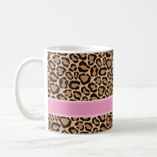 Pink und Leopard Print Custom Monogram Kaffeetasse (Links)