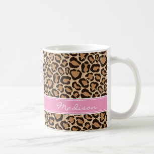 Pink und Leopard Print Custom Monogram Kaffeetasse